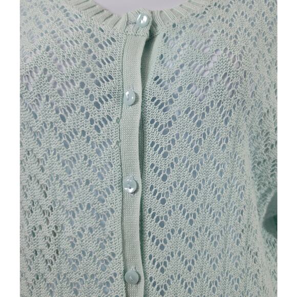 Croft & Barrow Mint Green Open Knit Button Up Cardigan Sweater Large Lightweight - Picture 5 of 6